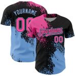 Personalized Pink Black-Light Blue 3D Pattern Design Abstract Brush Stroke Authentic Baseball Jersey Team Custom Name and Number