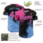 Personalized Pink Black-Light Blue 3D Pattern Design Abstract Brush Stroke Authentic Baseball Jersey Team Custom Name and Number