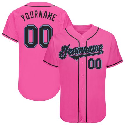 Personalized Pink Black-Light Blue Authentic Baseball Jersey Team Custom Name and Number