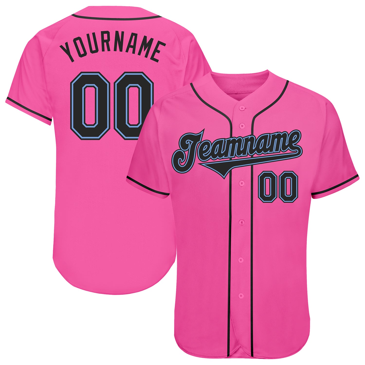 Personalized Pink Black-Light Blue Authentic Baseball Jersey Team Custom Name and Number