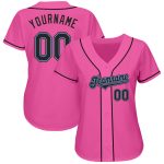 Personalized Pink Black-Light Blue Authentic Baseball Jersey Team Custom Name and Number