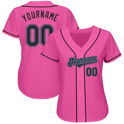 Personalized Pink Black-Light Blue Authentic Baseball Jersey Team Custom Name and Number