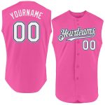 Personalized Pink Black-Light Blue Authentic Sleeveless Baseball Jersey Team Custom Name and Number