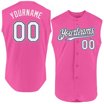 Personalized Pink Black-Light Blue Authentic Sleeveless Baseball Jersey Team Custom Name and Number