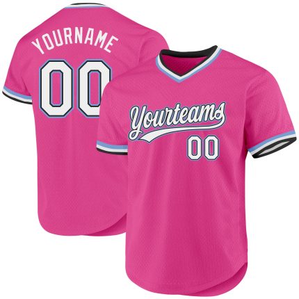 Personalized Pink Black-Light Blue Authentic Throwback Baseball Jersey Team Custom Name and Number