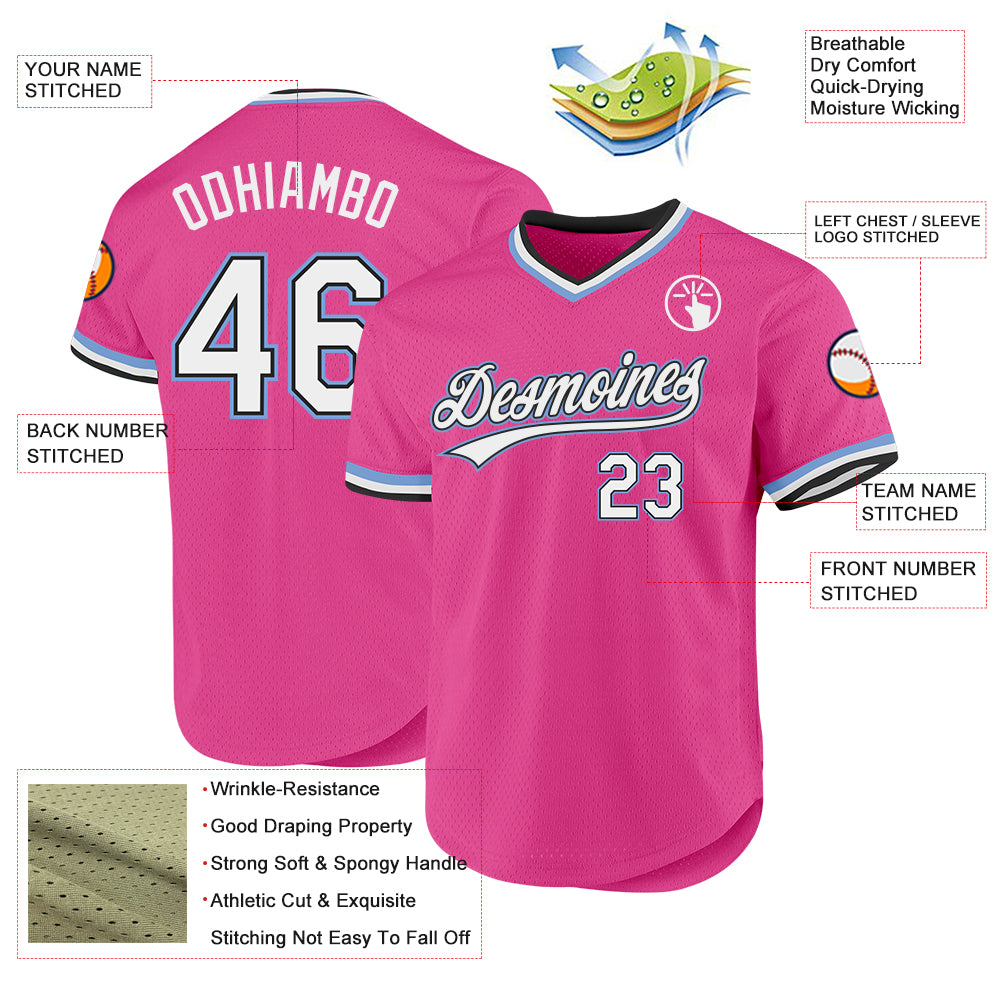 Personalized Pink Black-Light Blue Authentic Throwback Baseball Jersey Team Custom Name and Number Personalized Pink Black-Light Blue Authentic Throwback Baseball Jersey Team Custom Name and Number - Image 3