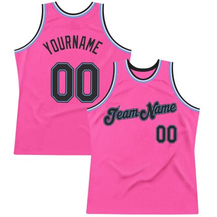 Personalized Pink Black-Light Blue Authentic Throwback Basketball Jersey Team Custom Name and Number
