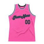 Personalized Pink Black-Light Blue Authentic Throwback Basketball Jersey Team Custom Name and Number