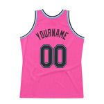 Personalized Pink Black-Light Blue Authentic Throwback Basketball Jersey Team Custom Name and Number