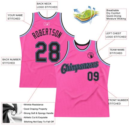 Personalized Pink Black-Light Blue Authentic Throwback Basketball Jersey Team Custom Name and Number