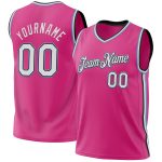 Personalized Pink Black-Light Blue Authentic Throwback Basketball Jersey