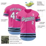 Personalized Pink Black-Light Blue Line Authentic Baseball Jersey Team Custom Name and Number