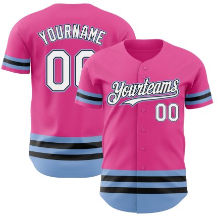 Personalized Pink Black-Light Blue Line Authentic Baseball Jersey Team Custom Name and Number