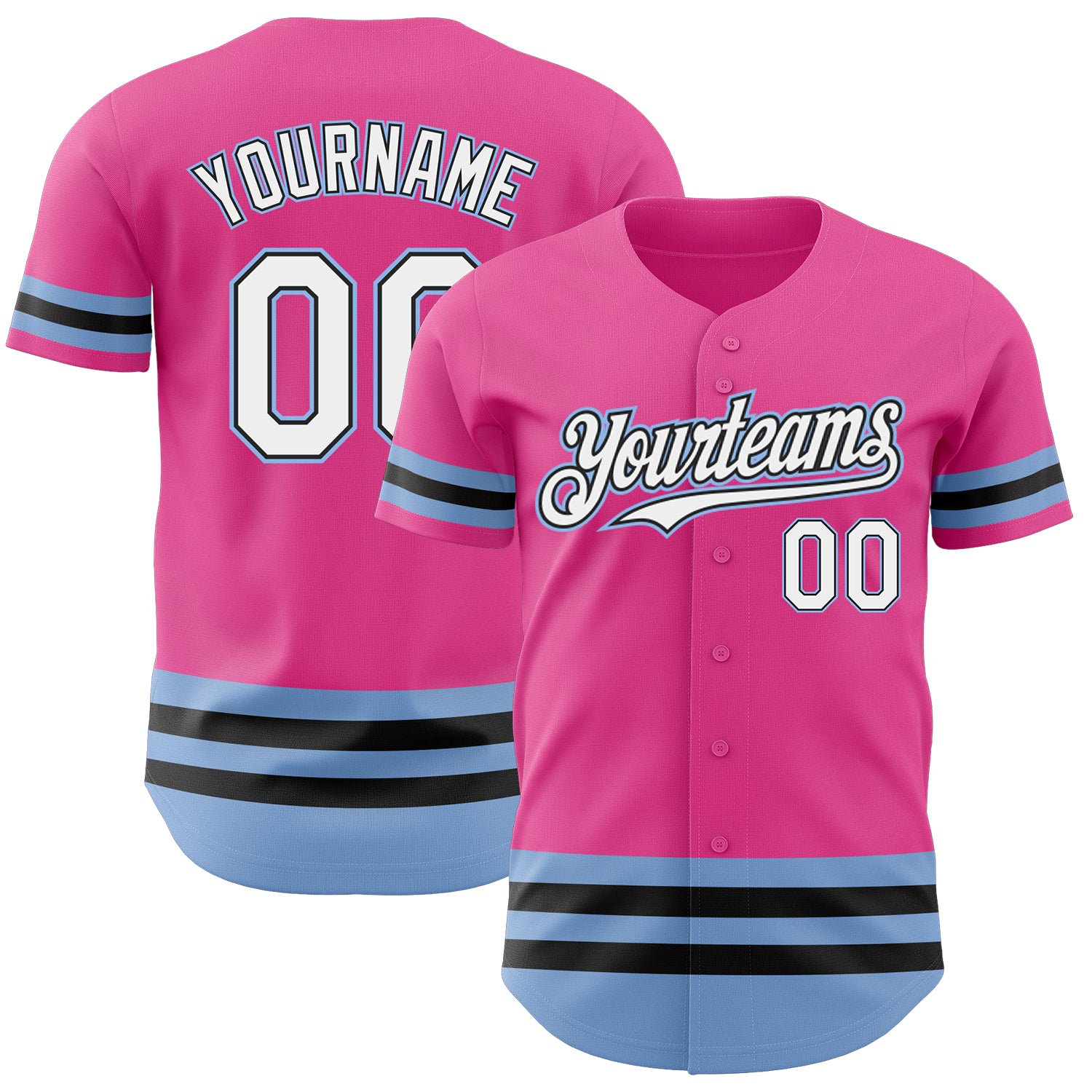 Personalized Pink Black-Light Blue Line Authentic Baseball Jersey Team Custom Name and Number