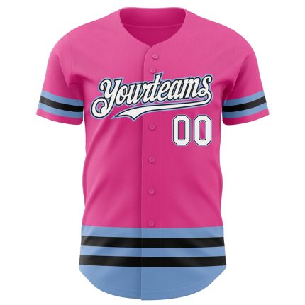 Personalized Pink Black-Light Blue Line Authentic Baseball Jersey Team Custom Name and Number