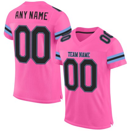 Personalized Pink Black-Light Blue Mesh Authentic Football Jersey Team Custom Name and Number