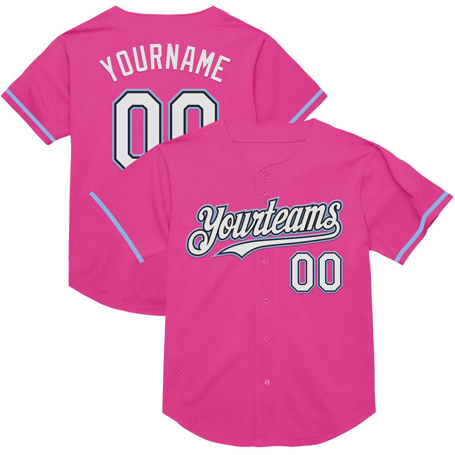 Personalized Pink Black-Light Blue Mesh Authentic Throwback Baseball Jersey Team Custom Name and Number