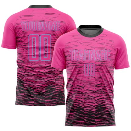 Personalized Pink Black-Light Blue Sublimation Soccer Uniform Jersey Team Custom Name and Number