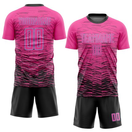 Personalized Pink Black-Light Blue Sublimation Soccer Uniform Jersey Team Custom Name and Number