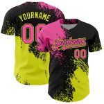 Personalized Pink Black-Neon Yellow 3D Pattern Design Abstract Brush Stroke Authentic Baseball Jersey Team Custom Name and Number