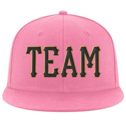 Personalized Pink Black-Old Gold Stitched Adjustable Snapback Hat Team Custom Name and Number