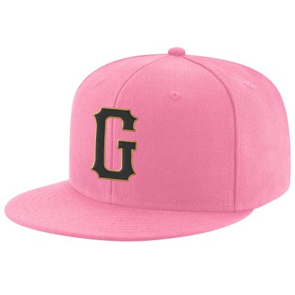 Personalized Pink Black-Old Gold Stitched Adjustable Snapback Hat Team Custom Name and Number