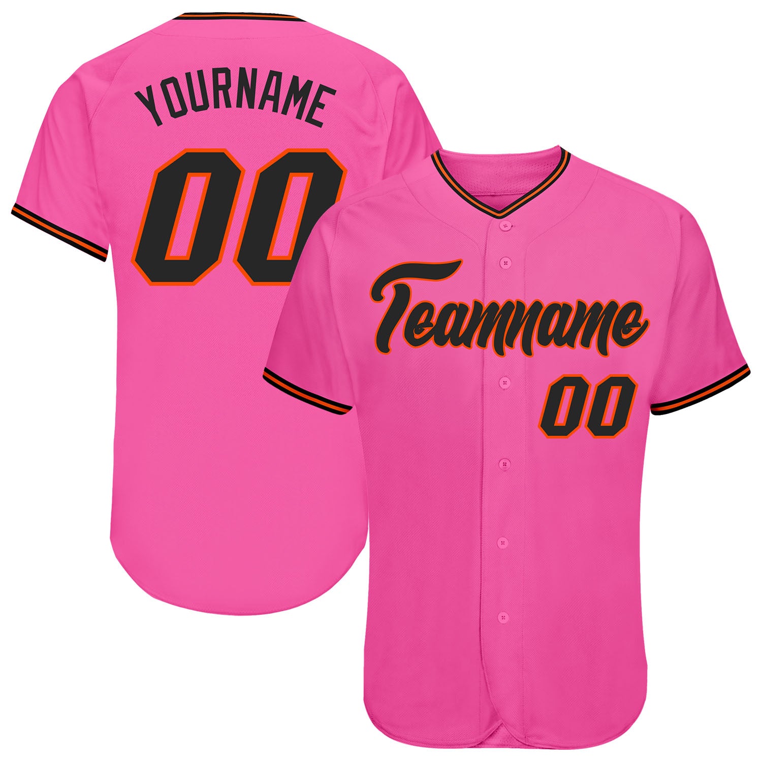 Personalized Pink Black-Orange Authentic Baseball Jersey Team Custom Name and Number