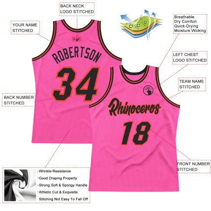 Personalized Pink Black-Orange Authentic Throwback Basketball Jersey Team Custom Name and Number
