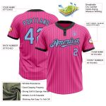 Personalized Pink Black Pinstripe Light Blue Two-Button Unisex Softball Jersey Team Custom Name and Number