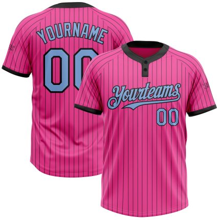 Personalized Pink Black Pinstripe Light Blue Two-Button Unisex Softball Jersey Team Custom Name and Number