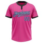 Personalized Pink Black Pinstripe Light Blue Two-Button Unisex Softball Jersey Team Custom Name and Number