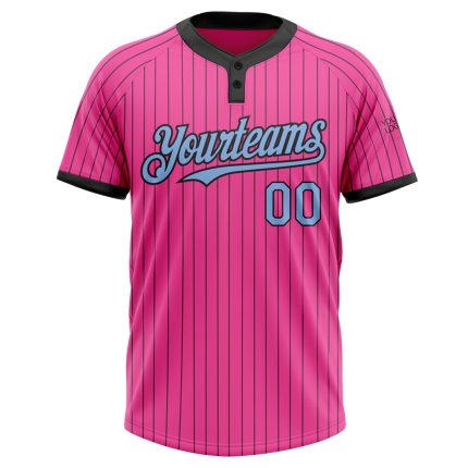 Personalized Pink Black Pinstripe Light Blue Two-Button Unisex Softball Jersey Team Custom Name and Number