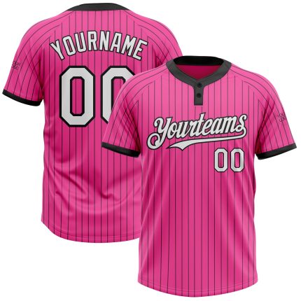 Personalized Pink Black Pinstripe White Two-Button Unisex Softball Jersey Team Custom Name and Number