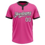 Personalized Pink Black Pinstripe White Two-Button Unisex Softball Jersey Team Custom Name and Number