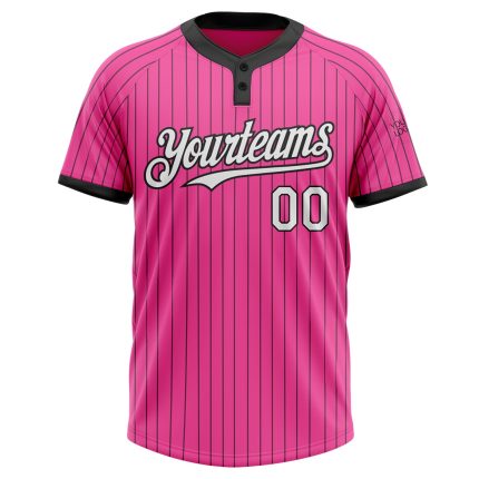 Personalized Pink Black Pinstripe White Two-Button Unisex Softball Jersey Team Custom Name and Number