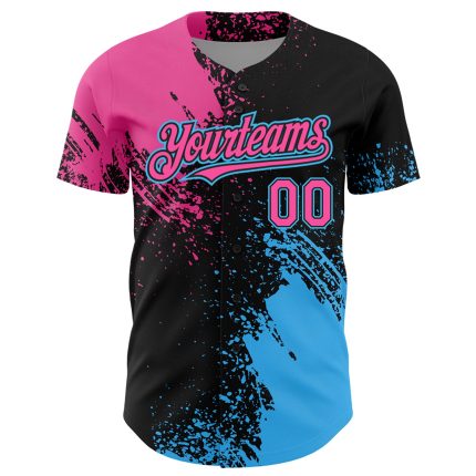 Personalized Pink Black-Sky Blue 3D Pattern Design Abstract Brush Stroke Authentic Baseball Jersey Team Custom Name and Number