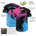 Personalized Pink Black-Sky Blue 3D Pattern Design Abstract Brush Stroke Authentic Baseball Jersey Team Custom Name and Number