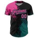 Personalized Pink Black-Teal 3D Pattern Design Abstract Brush Stroke Authentic Baseball Jersey Team Custom Name and Number