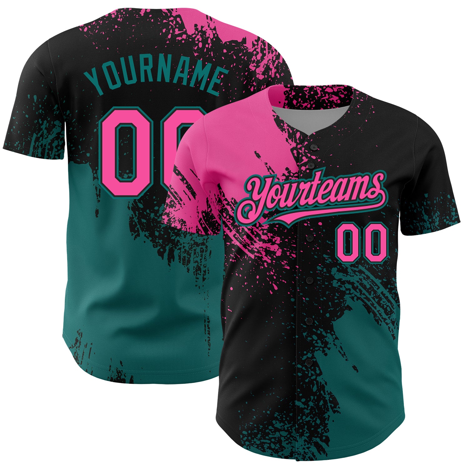 Personalized Pink Black-Teal 3D Pattern Design Abstract Brush Stroke Authentic Baseball Jersey Team Custom Name and Number