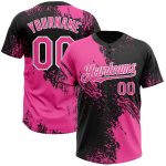 Personalized Pink Black-White 3D Pattern Abstract Brush Stroke Two-Button Unisex Softball Jersey Team Custom Name and Number