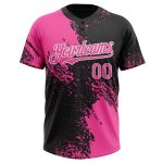Personalized Pink Black-White 3D Pattern Abstract Brush Stroke Two-Button Unisex Softball Jersey Team Custom Name and Number
