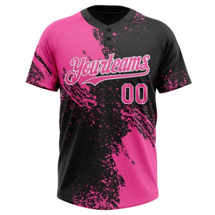 Personalized Pink Black-White 3D Pattern Abstract Brush Stroke Two-Button Unisex Softball Jersey Team Custom Name and Number