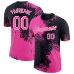 Personalized Pink Black-White 3D Pattern Design Abstract Brush Stroke Performance T-Shirt Team Custom Name and Number
