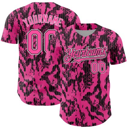 Personalized Pink Black-White 3D Pattern Design Abstract Fluid Authentic Baseball Jersey Team Custom Name and Number