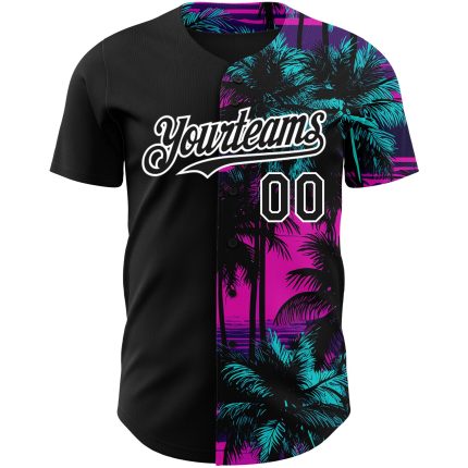 Personalized Pink Black-White 3D Pattern Design Beach Hawaii Palm Trees Authentic Baseball Jersey