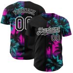 Personalized Pink Black-White 3D Pattern Design Beach Hawaii Palm Trees Authentic Baseball Jersey