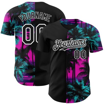 Personalized Pink Black-White 3D Pattern Design Beach Hawaii Palm Trees Authentic Baseball Jersey