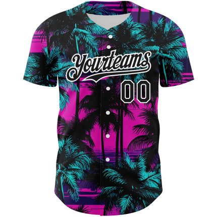 Personalized Pink Black-White 3D Pattern Design Beach Hawaii Palm Trees Authentic Baseball Jersey Team Custom Name and Number