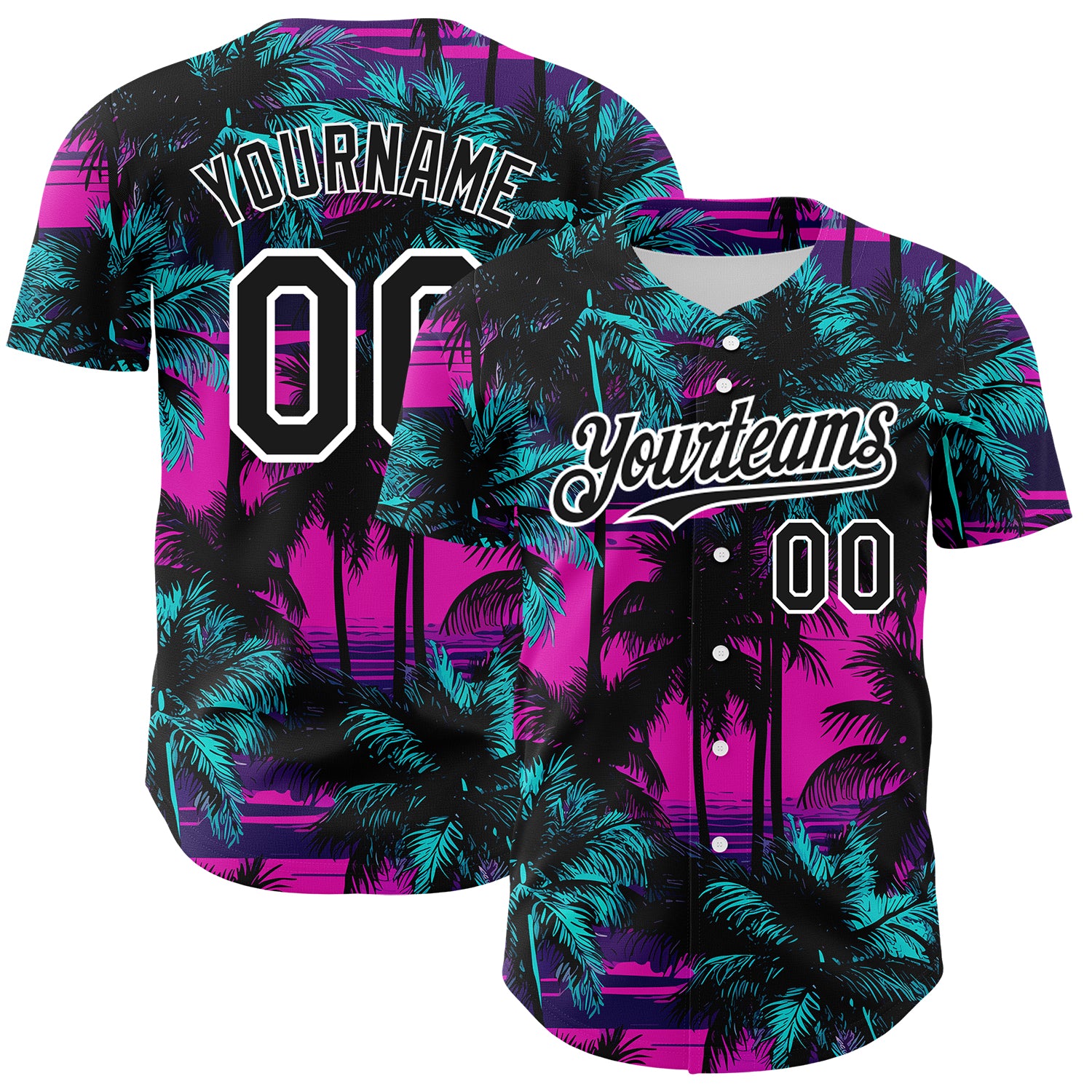 Personalized Pink Black-White 3D Pattern Design Beach Hawaii Palm Trees Authentic Baseball Jersey Team Custom Name and Number