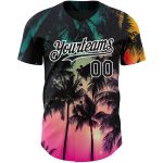 Personalized Pink Black-White 3D Pattern Design Hawaii Palm Trees Authentic Baseball Jersey Team Custom Name and Number